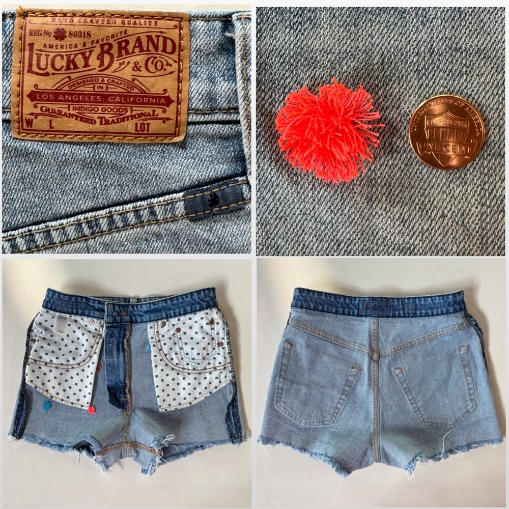 NWOT LUCKY BRAND “Lucky Pins” Denim Pom-Pom High-Rise Shorts (2/26) - Picture 15 of 17